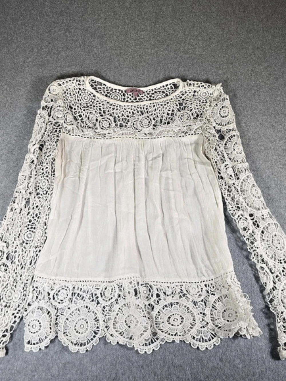 Mimi Large White Crochet Lace Boho Long Sleeve Top